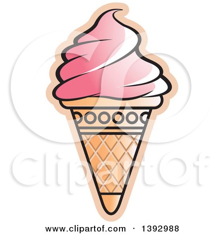 Clipart of a Strawberry or Cherry Waffle Ice Cream Cone - Royalty Free Vector Illustration by Lal Perera