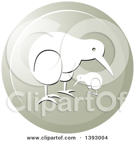 Clipart of a Round Kiwi Bird and Chick Icon - Royalty Free Vector Illustration by Lal Perera