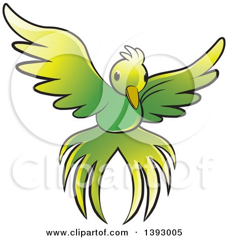 Clipart of a Flying Green Bird - Royalty Free Vector Illustration by Lal Perera