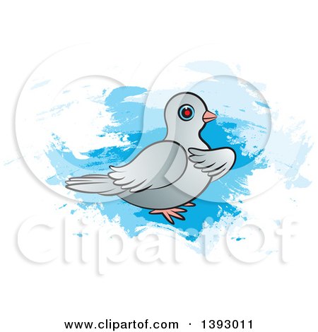 Clipart of a Dove over Blue Paint Strokes - Royalty Free Vector Illustration by Lal Perera