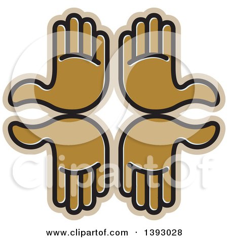 Clipart of a Group of Four Brown Hands - Royalty Free Vector Illustration by Lal Perera