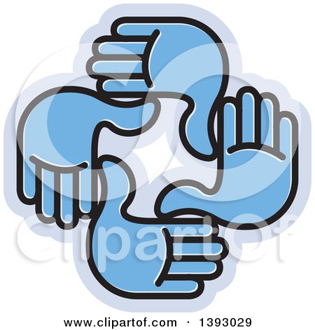 Clipart of a Group of Four Blue Hands Making a Circle - Royalty Free Vector Illustration by Lal Perera