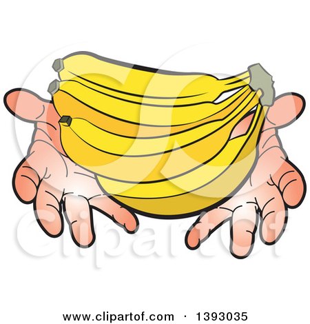 Clipart of Caucasian Hands Holding Bananas - Royalty Free Vector Illustration by Lal Perera