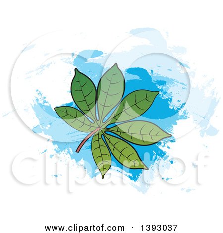 Clipart of a Cassava Leaf over Blue Paint Strokes - Royalty Free Vector Illustration by Lal Perera