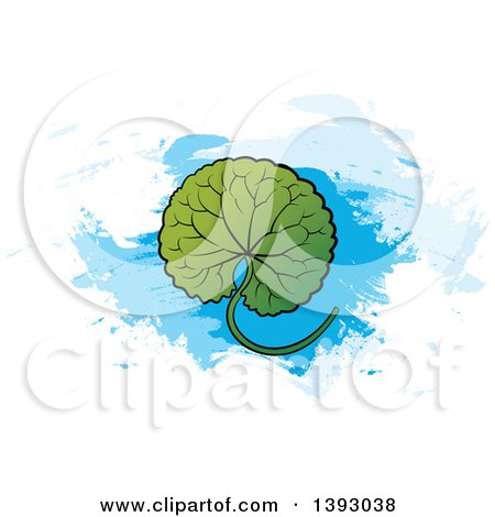 Clipart of a Gotu Kola Leaf over Blue Paint Strokes - Royalty Free Vector Illustration by Lal Perera