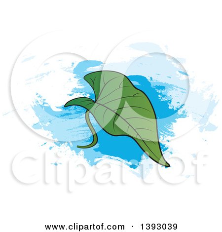 Clipart of a Kangkung Leaf over Blue Paint Strokes - Royalty Free Vector Illustration by Lal Perera