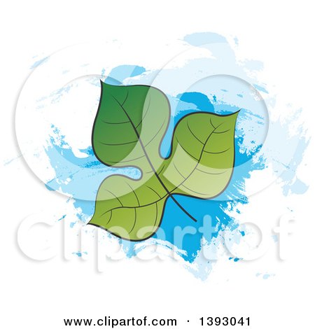 Clipart of a Leaf over Blue Paint Strokes - Royalty Free Vector Illustration by Lal Perera