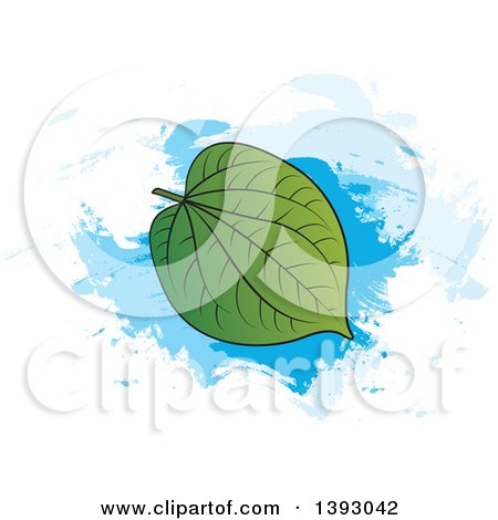 Clipart of a Betel Leaf over Blue Paint Strokes - Royalty Free Vector Illustration by Lal Perera