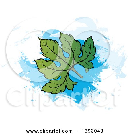 Clipart of a Bitter Gourd Leaf over Blue Paint Strokes - Royalty Free Vector Illustration by Lal Perera