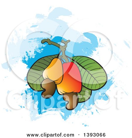 Clipart of Cashew Fruits, Nuts and Leaves over Paint Strokes - Royalty Free Vector Illustration by Lal Perera