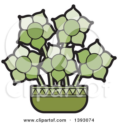 Clipart of a Green Vase of Flowers - Royalty Free Vector Illustration by Lal Perera