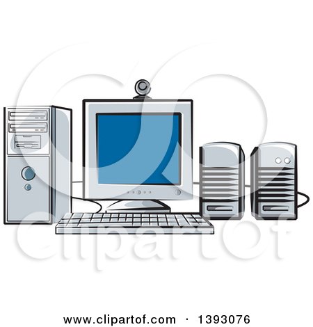 Clipart of a Desktop Computer Work Station - Royalty Free Vector Illustration by Lal Perera