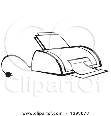 Clipart of a Black and White Desktop Printer - Royalty Free Vector Illustration by Lal Perera