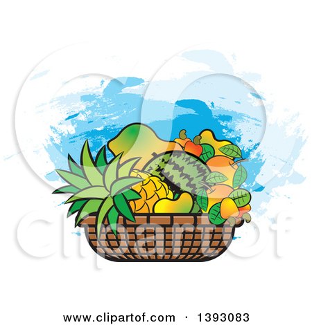 Clipart of a Basket of Tropical Fruit - Royalty Free Vector Illustration by Lal Perera