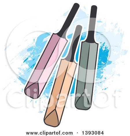 Clipart of Cricket Bats over Paint Strokes - Royalty Free Vector Illustration by Lal Perera