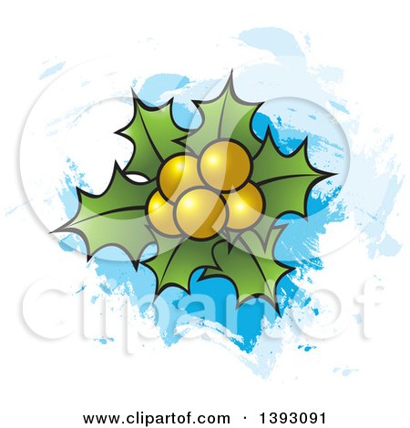 Clipart of Christmas Holly over Paint Strokes - Royalty Free Vector Illustration by Lal Perera