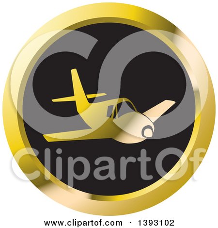Clipart of a Round Black and Gold Airplane Icon - Royalty Free Vector Illustration by Lal Perera