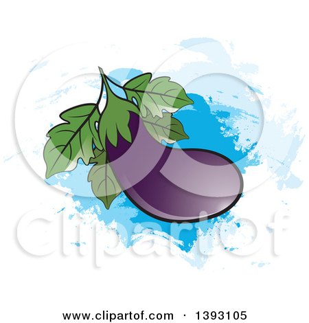 Clipart of a Purple Eggplant over Blue Paint Strokes - Royalty Free Vector Illustration by Lal Perera