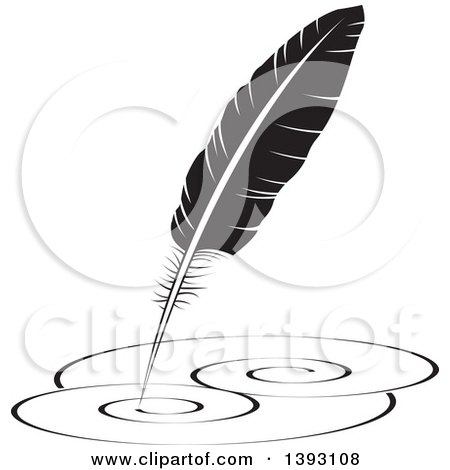 Clipart of a Feather Quill Writing Swirls - Royalty Free Vector Illustration by Lal Perera