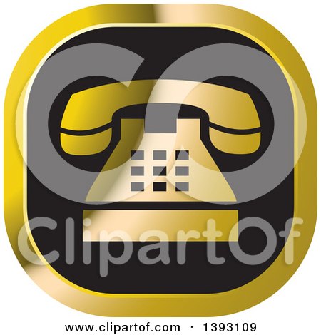 Clipart of a Black and Gold Telephone Icon - Royalty Free Vector Illustration by Lal Perera