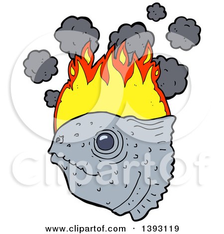 Clipart of a Cartoon Stinky Flaming Fish Head - Royalty Free Vector Illustration by lineartestpilot