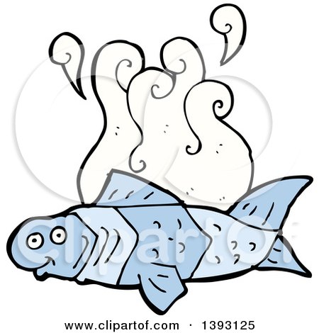 Clipart of a Cartoon Stinky Blue Fish - Royalty Free Vector Illustration by lineartestpilot