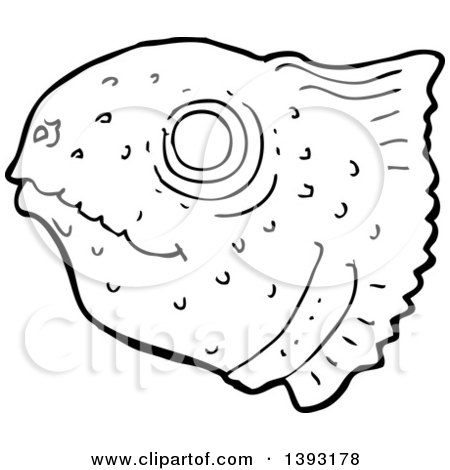 Clipart of a Cartoon Black and White Lineart Fish Head - Royalty Free Vector Illustration by lineartestpilot