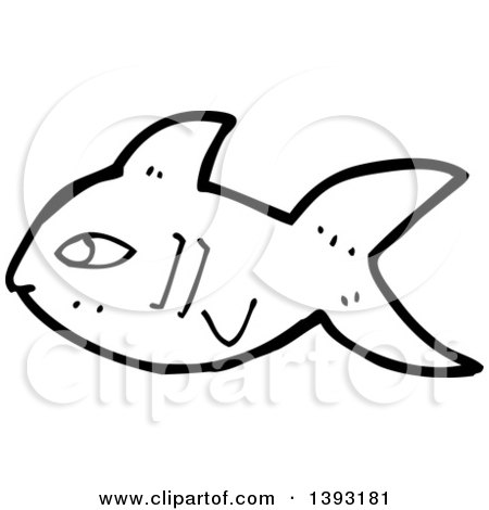 Clipart of a Cartoon Black and White Lineart Fish - Royalty Free Vector Illustration by lineartestpilot