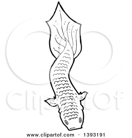 Clipart of a Black and White Lineart Koi Carp Fish - Royalty Free Vector Illustration by lineartestpilot