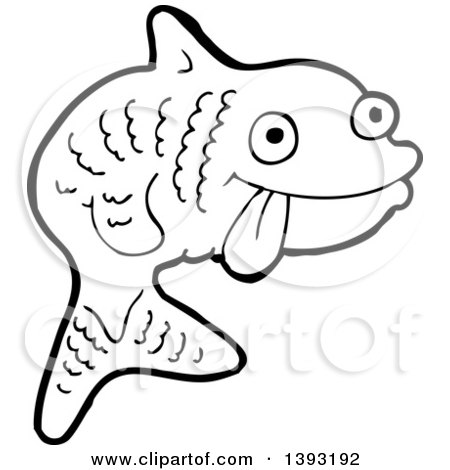 Clipart of a Cartoon Black and White Lineart Fish - Royalty Free Vector Illustration by lineartestpilot