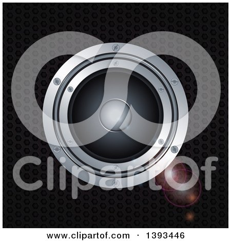 Clipart of a 3d Music Speaker with Flares on Metal - Royalty Free Vector Illustration by elaineitalia