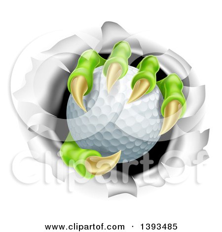 Clipart of a Monster Claws Holding a Golf Ball and Ripping Through a Wall - Royalty Free Vector Illustration by AtStockIllustration