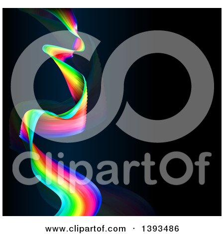 Clipart of a Colorful Rainbow Wave, or Long Flag over Black - Royalty Free Vector Illustration by AtStockIllustration