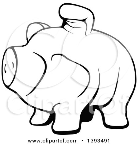 Clipart of a Black and White Lineart Piggy Bank - Royalty Free Vector Illustration by dero