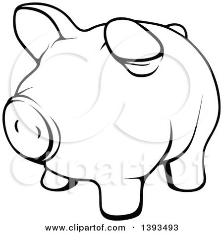 Clipart of a Black and White Lineart Piggy Bank - Royalty Free Vector Illustration by dero