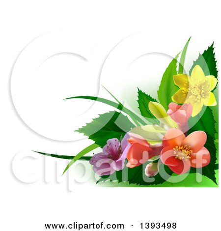 Clipart of a Background of Flowers and Leaves on White - Royalty Free Vector Illustration by dero