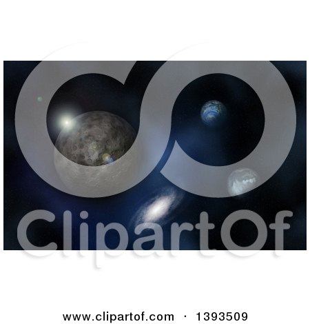 Clipart of a 3d Star Shining near Fictional Planets and a Nebula - Royalty Free Illustration by KJ Pargeter