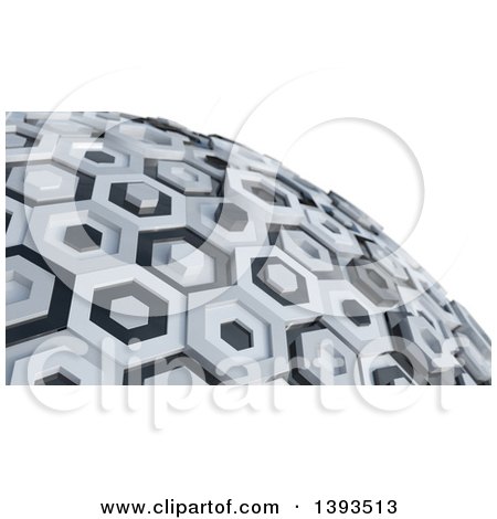 Clipart of a 3d Abstract Black and White Hexagon Globe, on White - Royalty Free Illustration by KJ Pargeter