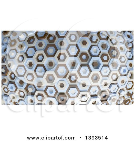 Clipart of a 3d Abstract Brown, Tan and Blue Hexagon Pattern Background - Royalty Free Illustration by KJ Pargeter