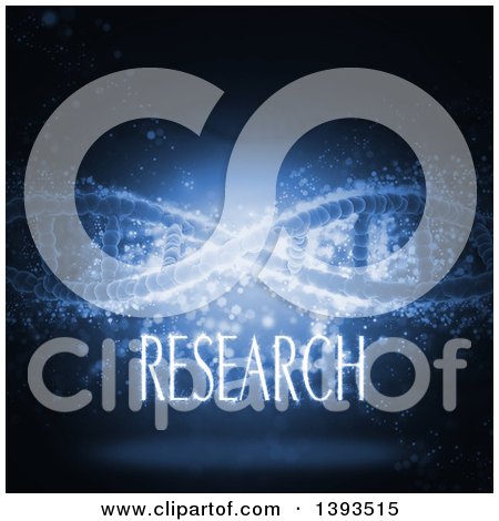 Clipart of a Background of a 3d DNA Strand on Blue with Research Text - Royalty Free Illustration by KJ Pargeter