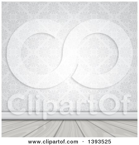 Clipart of a Wall with Damask Wallpaper and a White Wood Floor - Royalty Free Vector Illustration by KJ Pargeter