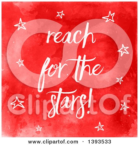 Clipart of Reach for the Stars Text on Red Watercolor - Royalty Free Vector Illustration by KJ Pargeter