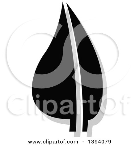 Clipart of a Black and White Leaf and Gray Shadow Design - Royalty Free Vector Illustration by dero