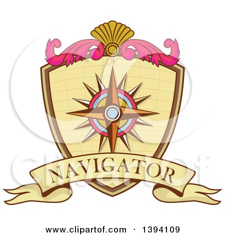 Clipart of a Retro Vintage Compass Rose Navigator Coat of Arms Crest - Royalty Free Vector Illustration by patrimonio