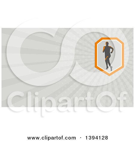 Clipart of a Retro Male Triathlete or Marathon Runner and Gray Rays Background or Business Card Design - Royalty Free Illustration by patrimonio