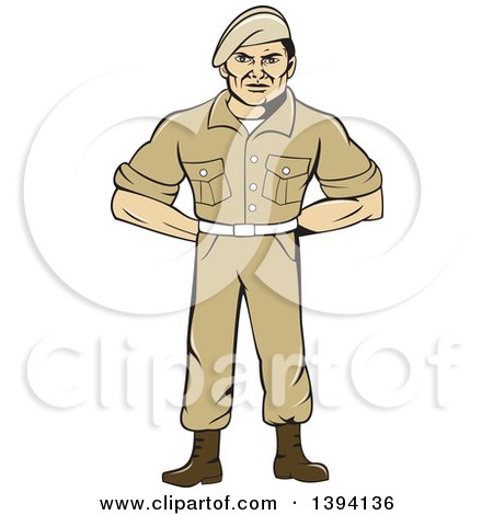 Clipart of a Cartoon Male Service Ranger Standing in Full Attention - Royalty Free Vector Illustration by patrimonio