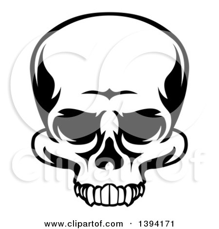 Clipart of a Black and White Human Skull Missing the Mandible - Royalty Free Vector Illustration by AtStockIllustration