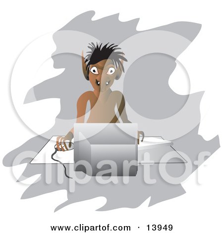 Ugly Troll Using a Desktop Computer Clipart Illustration by Rasmussen Images