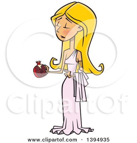 Clipart of a Cartoon Greek Goddess, Persephone, Holding a Pomegranate - Royalty Free Vector Illustration by toonaday