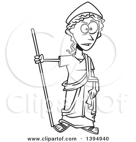 Clipart of a Cartoon Black and White Greek Goddess, Hera - Royalty Free Vector Illustration by toonaday